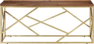 vidaXL Stolik kawowy, złoty, stal nierdzewna i drewno z podkładów 3