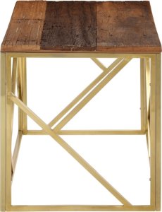 vidaXL Stolik kawowy, złoty, stal nierdzewna i drewno z podkładów 4