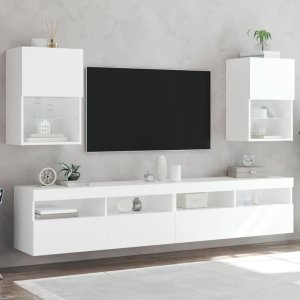 vidaXL Szafki TV, z LED, 2 szt., białe, 40,5x30x60 cm 1