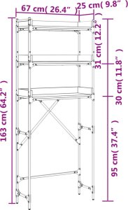 vidaXL Regał nad pralkę, szary dąb sonoma, 67x25x163 cm 11