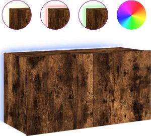 vidaXL Ścienna szafka TV z LED, przydymiony dąb, 80x35x41 cm 2