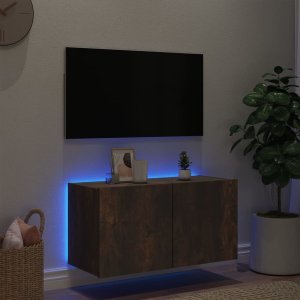 vidaXL Ścienna szafka TV z LED, przydymiony dąb, 80x35x41 cm 4