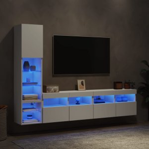 vidaXL 4-cz. zestaw mebli TV z LED, biały, materiał drewnopochodny 1