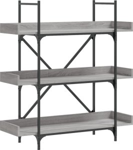 vidaXL 3-poziomowy regał na książki, szary dąb sonoma, 100x33x108,5 cm 2
