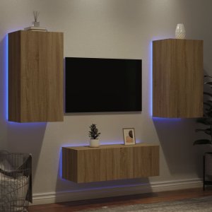 vidaXL 4-częściowy zestaw mebli TV z LED, dąb sonoma 1