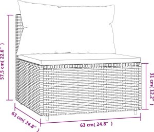 vidaXL Środkowy moduł sofy z poduszkami, brązowy, polirattan 6