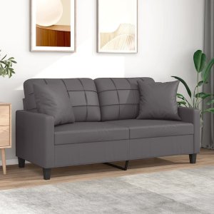 vidaXL 2-osobowa sofa z poduszkami, szara, 140 cm, sztuczna skóra 1