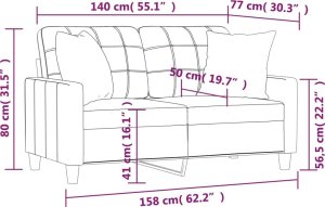 vidaXL 2-osobowa sofa z poduszkami, szara, 140 cm, sztuczna skóra 8