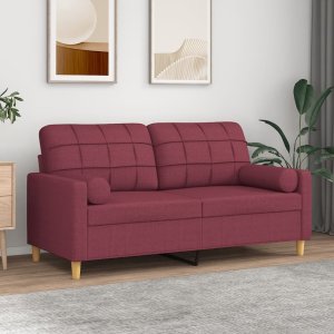 vidaXL 2-osobowa sofa z poduszkami, winna czerwień, 140 cm, tkanina 1