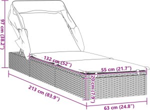 vidaXL Leżak ze składanym dachem, czarny, 213x63x97 cm, polirattan 11
