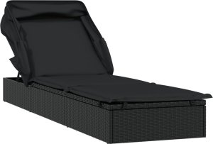 vidaXL Leżak ze składanym dachem, czarny, 213x63x97 cm, polirattan 2