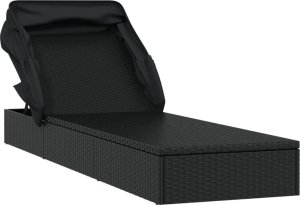 vidaXL Leżak ze składanym dachem, czarny, 213x63x97 cm, polirattan 3