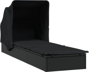 vidaXL Leżak ze składanym dachem, czarny, 213x63x97 cm, polirattan 4