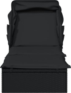 vidaXL Leżak ze składanym dachem, czarny, 213x63x97 cm, polirattan 5
