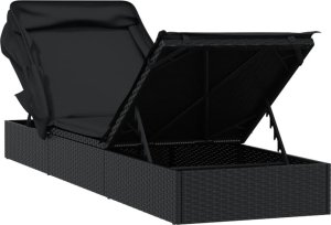 vidaXL Leżak ze składanym dachem, czarny, 213x63x97 cm, polirattan 9