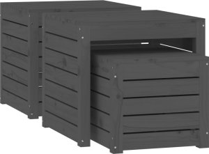 vidaXL 3-cz. zestaw skrzyń ogrodowych, szary, lite drewno sosnowe 5