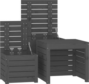 vidaXL 3-cz. zestaw skrzyń ogrodowych, szary, lite drewno sosnowe 8