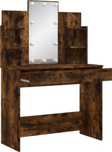 vidaXL Toaletka z oświetleniem LED, przydymiony dąb, 96x40x142 cm 4
