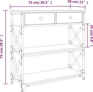 vidaXL Stolik konsolowy, szary dąb sonoma, 75x28x75 cm 11