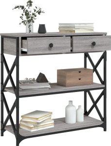 vidaXL Stolik konsolowy, szary dąb sonoma, 75x28x75 cm 4