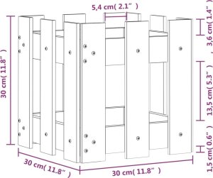 vidaXL Donica ogrodowa z płotkiem, 30x30x30 cm, lite drewno sosnowe 9