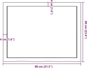 vidaXL Blat do łazienki, 80x60x(2-4) cm, surowe, lite drewno 9