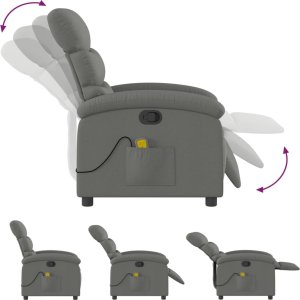 vidaXL Rozkładany fotel masujący, ciemnoszary, obity tkaniną 7