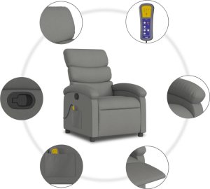 vidaXL Rozkładany fotel masujący, ciemnoszary, obity tkaniną 8