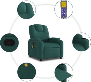 vidaXL Rozkładany fotel masujący, ciemnozielony, obity tkaniną 8