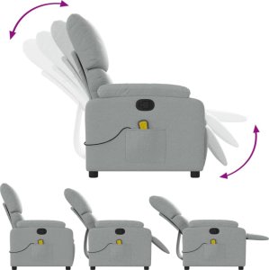 vidaXL Rozkładany fotel masujący, jasnoszary, obity tkaniną 7