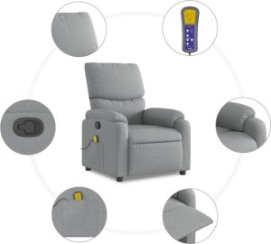 vidaXL Rozkładany fotel masujący, jasnoszary, obity tkaniną 8