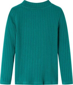 vidaXL Koszulka dziecięca z długimi rękawami, prążkowana, ciemnozielona, 128 2