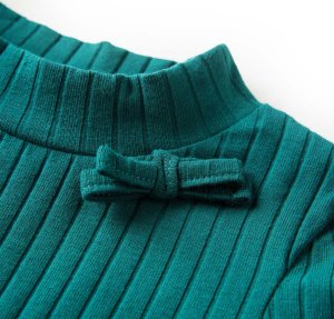 vidaXL Koszulka dziecięca z długimi rękawami, prążkowana, ciemnozielona, 128 4