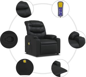 vidaXL Rozkładany fotel masujący, czarny, sztuczna skóra 6