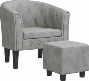 vidaXL Fotel klubowy z podnóżkiem, jasnoszary, obity aksamitem 2