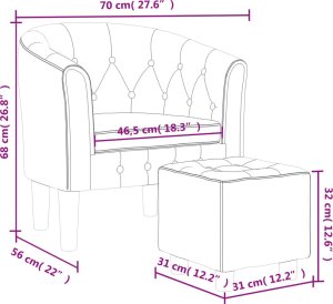 vidaXL Fotel klubowy z podnóżkiem, jasnoszary, obity aksamitem 8