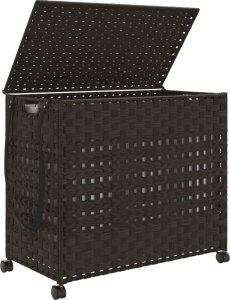 vidaXL Kosz na pranie z kółkami, ciemny brąz, 66x35x60 cm, rattan 4