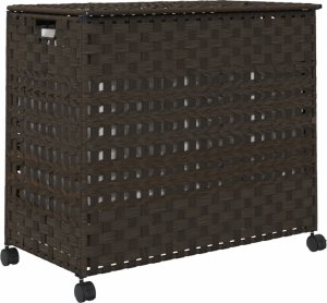 vidaXL Kosz na pranie z kółkami, ciemny brąz, 66x35x60 cm, rattan 6