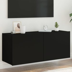 vidaXL Ścienna szafka TV z LED, czarna, 100x35x41 cm 1