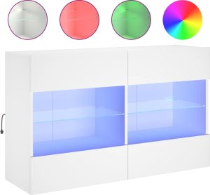 vidaXL Ścienna szafka TV z LED, biała, 98,5x30x60,5 cm 2