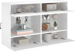 vidaXL Ścienna szafka TV z LED, biała, 98,5x30x60,5 cm 6