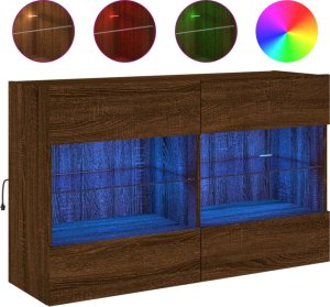 vidaXL Ścienna szafka TV z LED, brązowy dąb, 98,5x30x60,5 cm 2