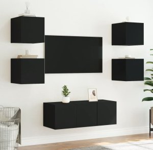 vidaXL Ścienne szafki TV z LED, 2 szt., czarne, 30,5x35x30 cm 5