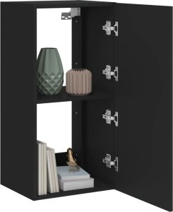 vidaXL Ścienna szafka TV z LED, czarna, 40,5x35x80 cm 6