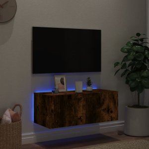 vidaXL Ścienna szafka TV z LED, przydymiony dąb, 80x35x31 cm 3