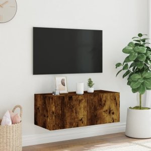 vidaXL Ścienna szafka TV z LED, przydymiony dąb, 80x35x31 cm 4