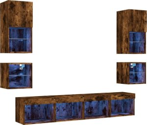 vidaXL 8-częściowy zestaw mebli TV z LED, przydymiony dąb 2
