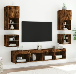 vidaXL 8-częściowy zestaw mebli TV z LED, przydymiony dąb 3