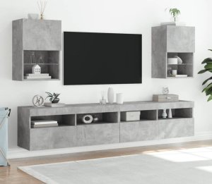 vidaXL Szafki TV, z LED, 2 szt., szarość betonu, 40,5x30x60 cm 1