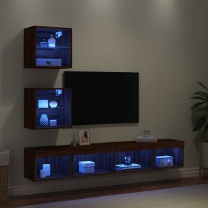 vidaXL 5-częściowy zestaw mebli TV z LED, brązowy dąb 1